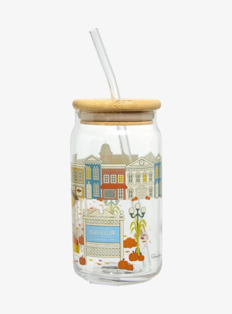Gilmore Girls Star Hollow Autumn Festival Glass Cup with Straw - BoxLunch Exclusive