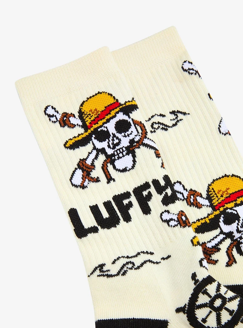 One Piece Luffy Jolly Roger Allover Print Crew Socks - BoxLunch Exclusive