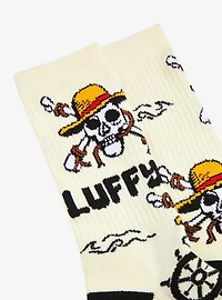 One Piece Luffy Jolly Roger Allover Print Crew Socks - BoxLunch Exclusive