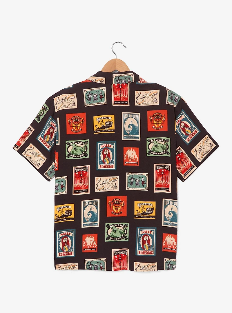 Disney The Nightmare Before Christmas Character Post Cards Allover Print Woven Button-Up - BoxLunch Exclusive
