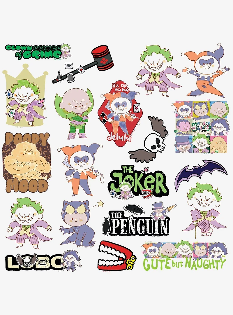 DC Comics Justice League Hand Drawn Villian Chibis Miscellaneous 100ct Sticker Pack