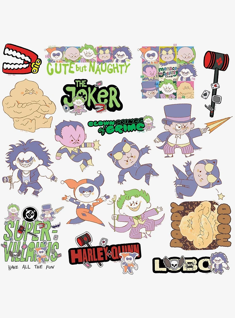 DC Comics Justice League Hand Drawn Villian Chibis Miscellaneous 100ct Sticker Pack