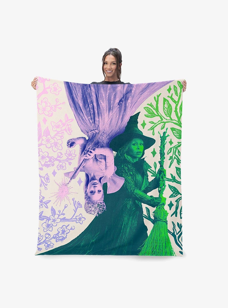 Wicked: For Good Pink and Green Silk Touch Sherpa Throw Blanket