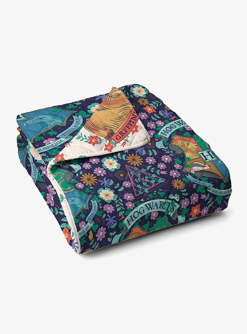 Harry Potter Botanical Crests 60x90" Quilted Throw Blanket