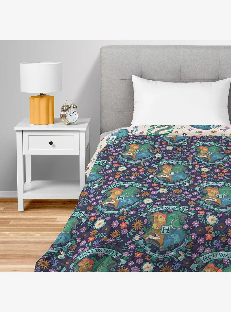 Harry Potter Botanical Crests 90x90" Quilted Throw Blanket