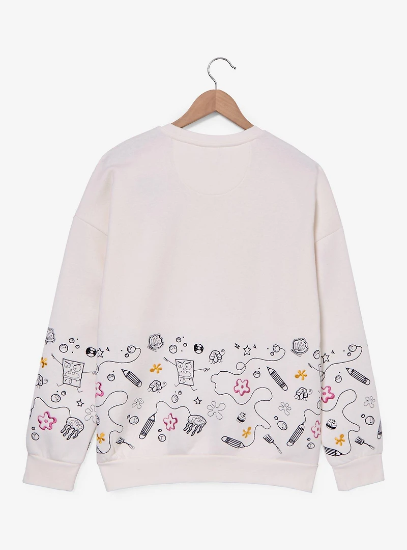SpongeBob SquarePants DoodleBob Icons Embroidered Women's Crewneck - BoxLunch Exclusive