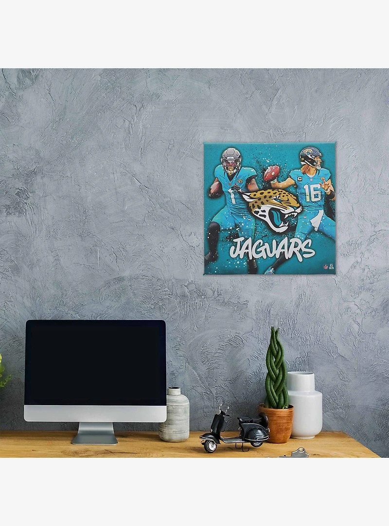 NFL Jacksonville Jaguars Travis Etienne Jr. & Trevor Lawrence Painterly Splash Canvas Wall Decor