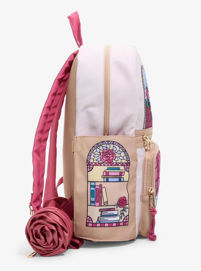 Disney Beauty and The Beast Stained Glass Portraits Backpack with Rose Coin Purse - BoxLunch Exclusive