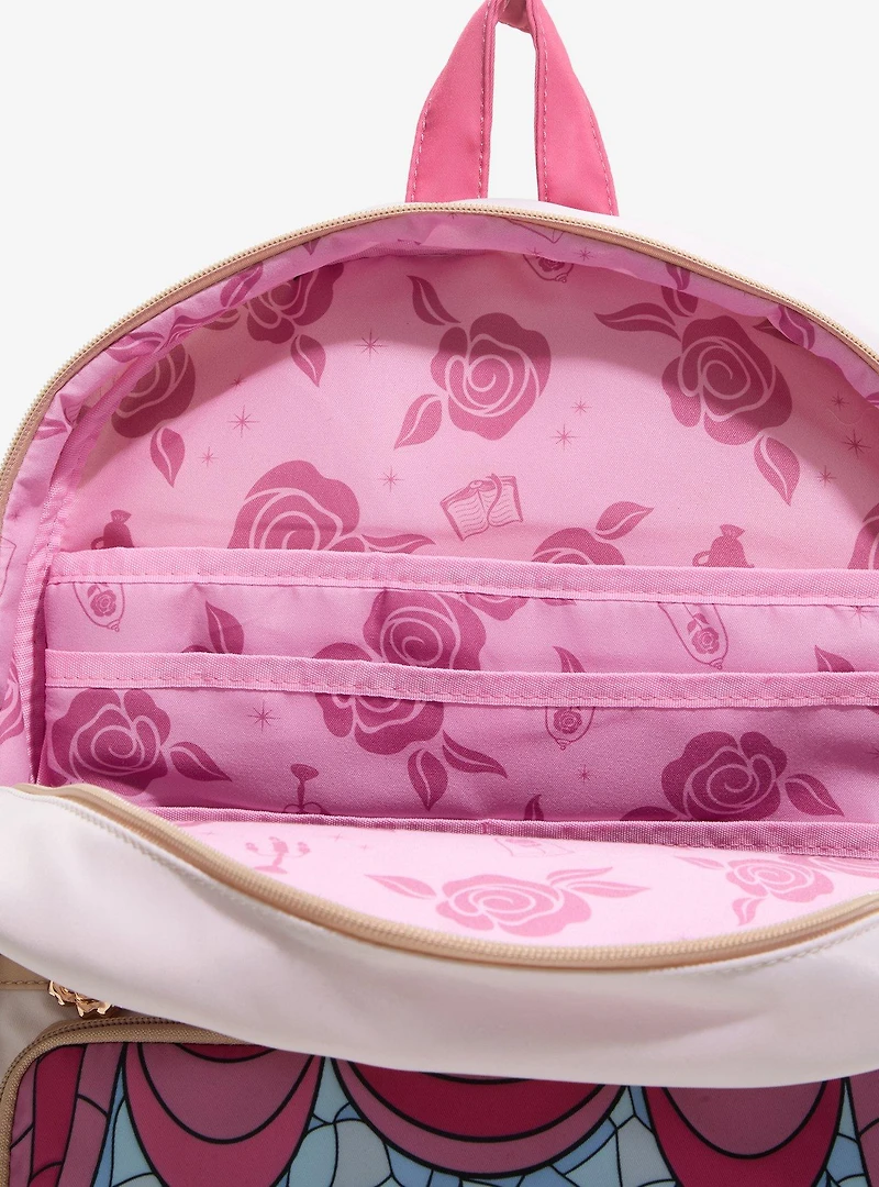 Disney Beauty and The Beast Stained Glass Portraits Backpack with Rose Coin Purse - BoxLunch Exclusive