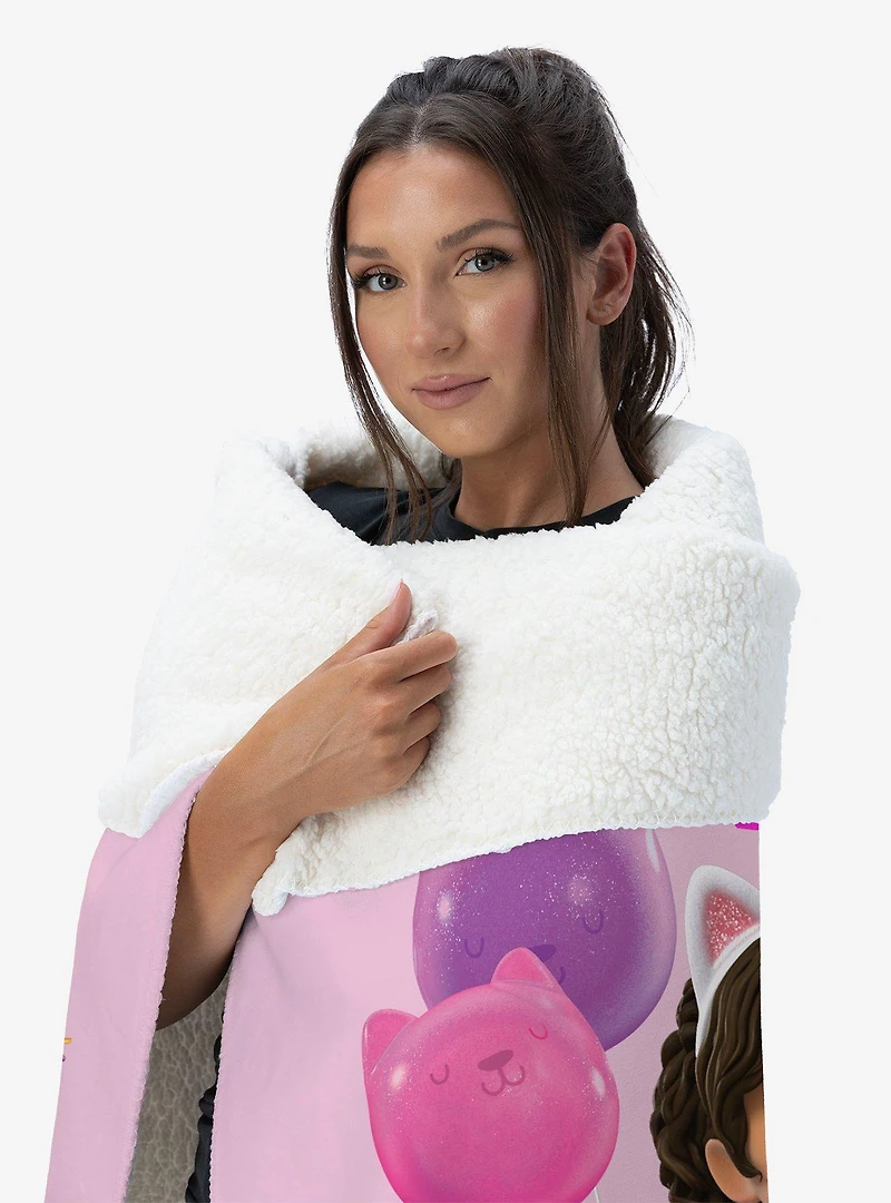 Gabby's Dollhouse Pink Party Time Silk Touch Sherpa Throw Blanket