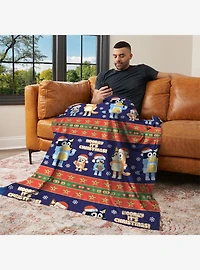 Bluey Holiday Stripe Heelers Silk Touch Throw Blanket