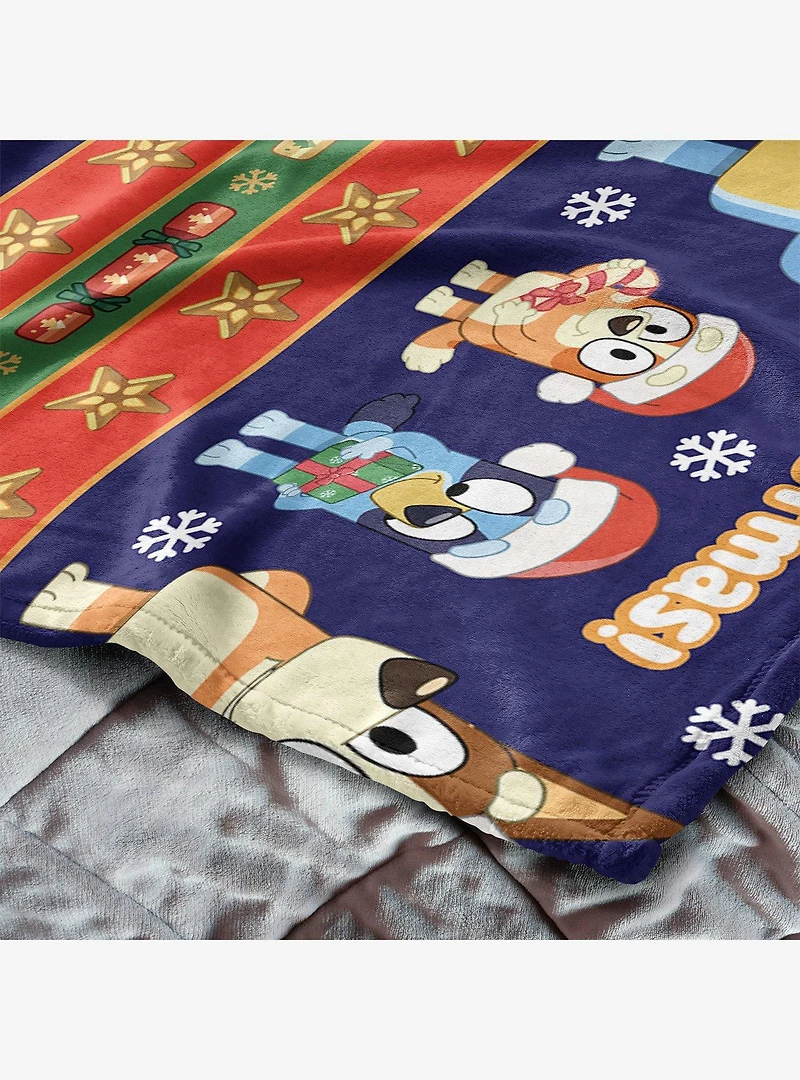 Bluey Holiday Stripe Heelers Silk Touch Throw Blanket