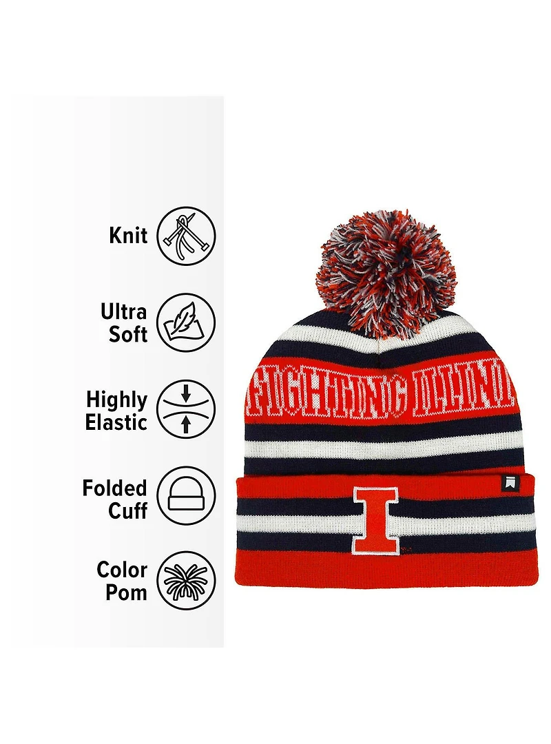 University of Illinois Block Stripes Knit Pom Beanie
