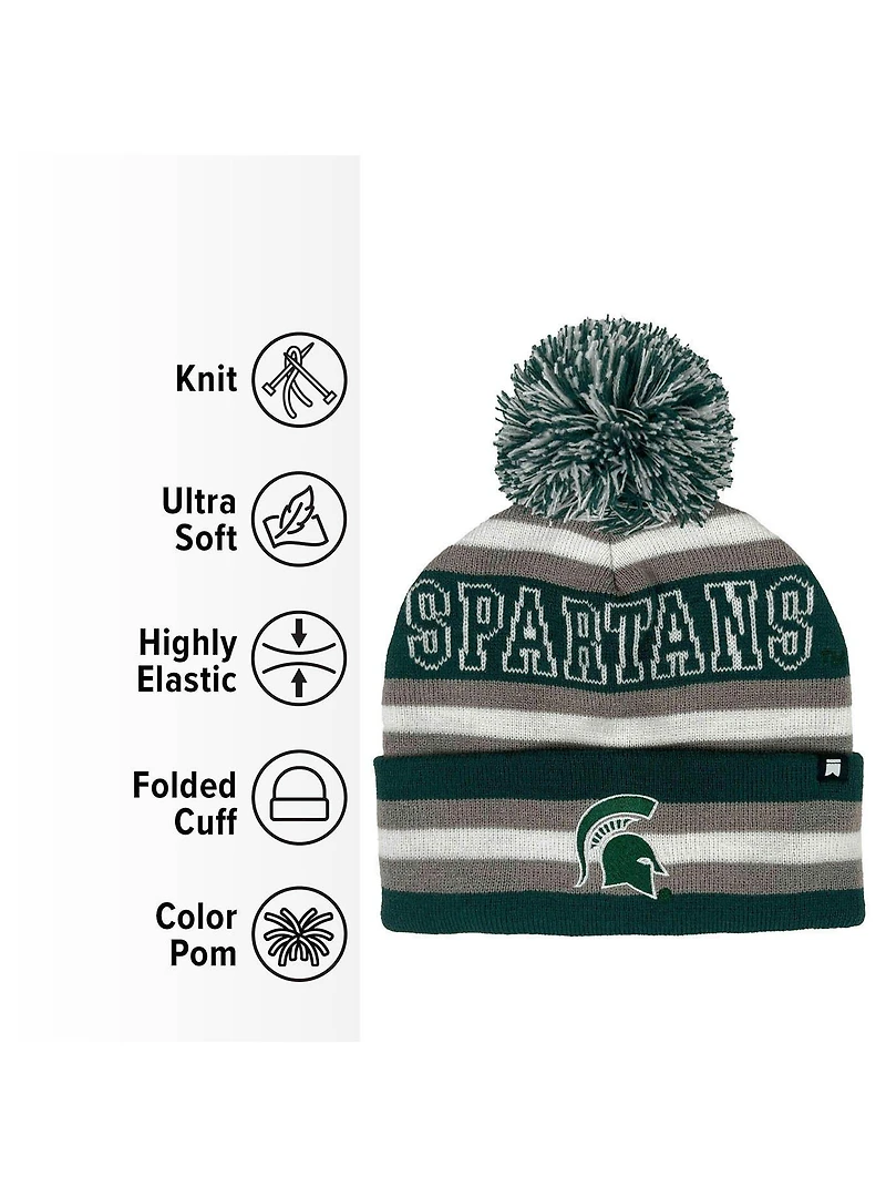 Michigan State University Block Stripes Knit Pom Beanie