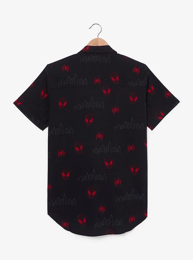 Marvel Spider-Man Miles Morales Mask Allover Print Woven Button-Up — BoxLunch Exclusive