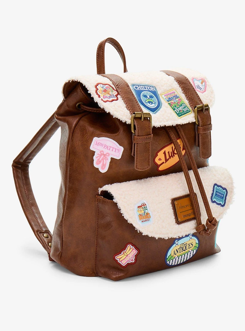 Loungefly Gilmore Girls Embroidered Patches Sherpa-Lined Rucksack Mini Backpack
