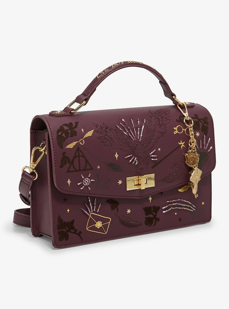 Harry Potter Flocked Magical Icons Crossbody Bag - BoxLunch Exclusive