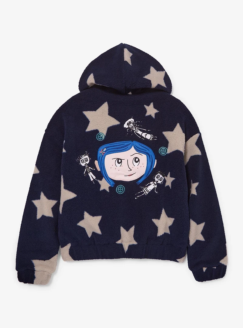 Coraline Star Allover Print Women's Plus Hooded Sherpa Jacket - BoxLunch Exclusive