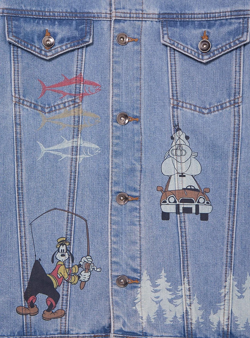 Disney Goofy Gone Fishing Allover Print Women's Denim Jacket - BoxLunch Exclusive
