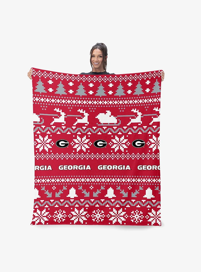 NCAA Georgia Bulldogs Christmas Time Silk Touch Throw Blanket