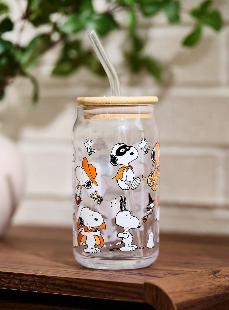 Peanuts Snoopy Halloween Costumes Glass Cup with Straw