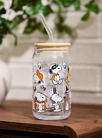 Peanuts Snoopy Halloween Costumes Glass Cup with Straw