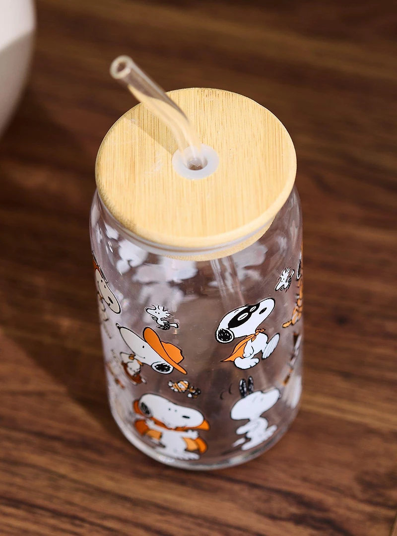 Peanuts Snoopy Halloween Costumes Glass Cup with Straw