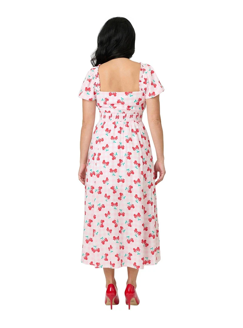 Disney Mickey & Friends Collection by Unique Vintage Pink Minnie Cherries Midi Dress