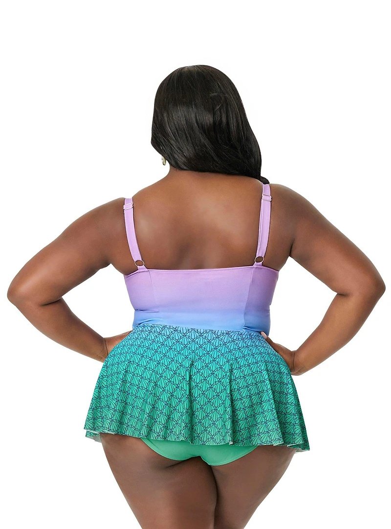 Disney Princess Collection by Unique Vintage Plus Mermaid Ombre Skirted One Piece Ariel Swimsuit
