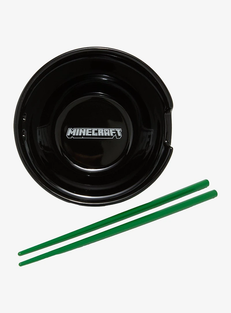 Minecraft Creeper Allover Print Ramen Bowl with Chopsticks
