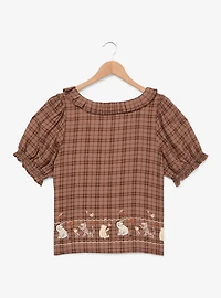 Disney Winnie the Pooh and Friends Autumn Plaid Embroidered Women's Puff Sleeve Top - BoxLunch Exclusive