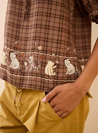 Disney Winnie the Pooh and Friends Autumn Plaid Embroidered Women's Puff Sleeve Top - BoxLunch Exclusive