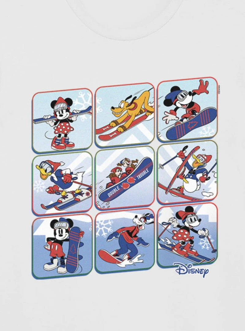 Disney Mickey Mouse And Friends Winter Snow Sport Panels T-Shirt