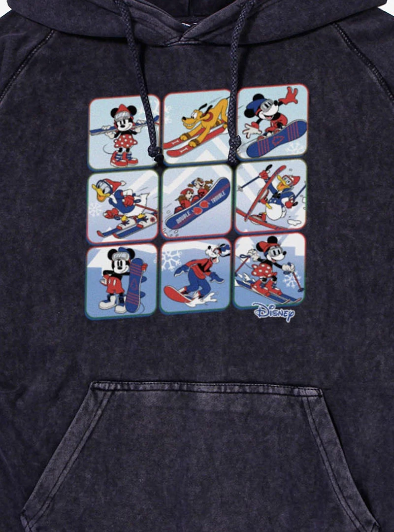 Disney Mickey Mouse And Friends Winter Snow Sport Panels Mineral Wash Hoodie