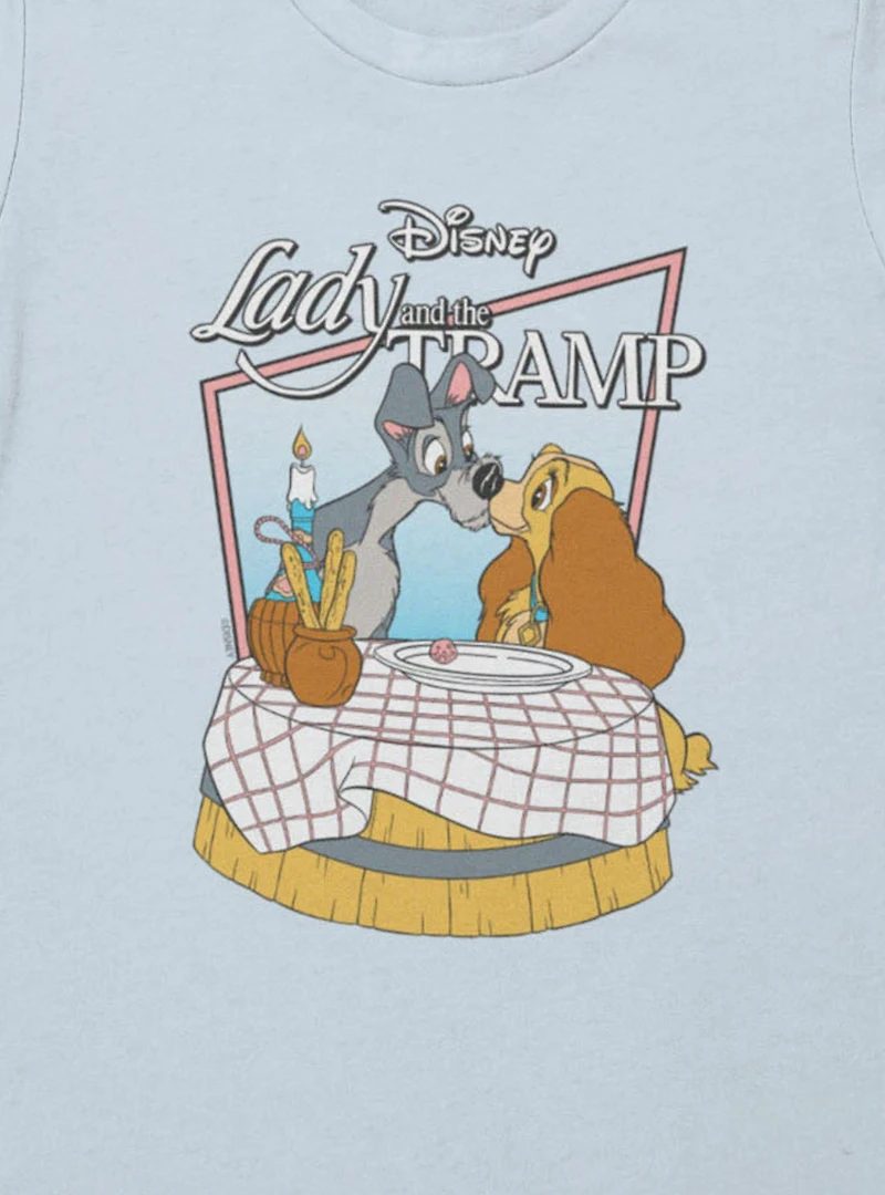 Disney Lady And The Tramp Dinner Kiss Womens T-Shirt