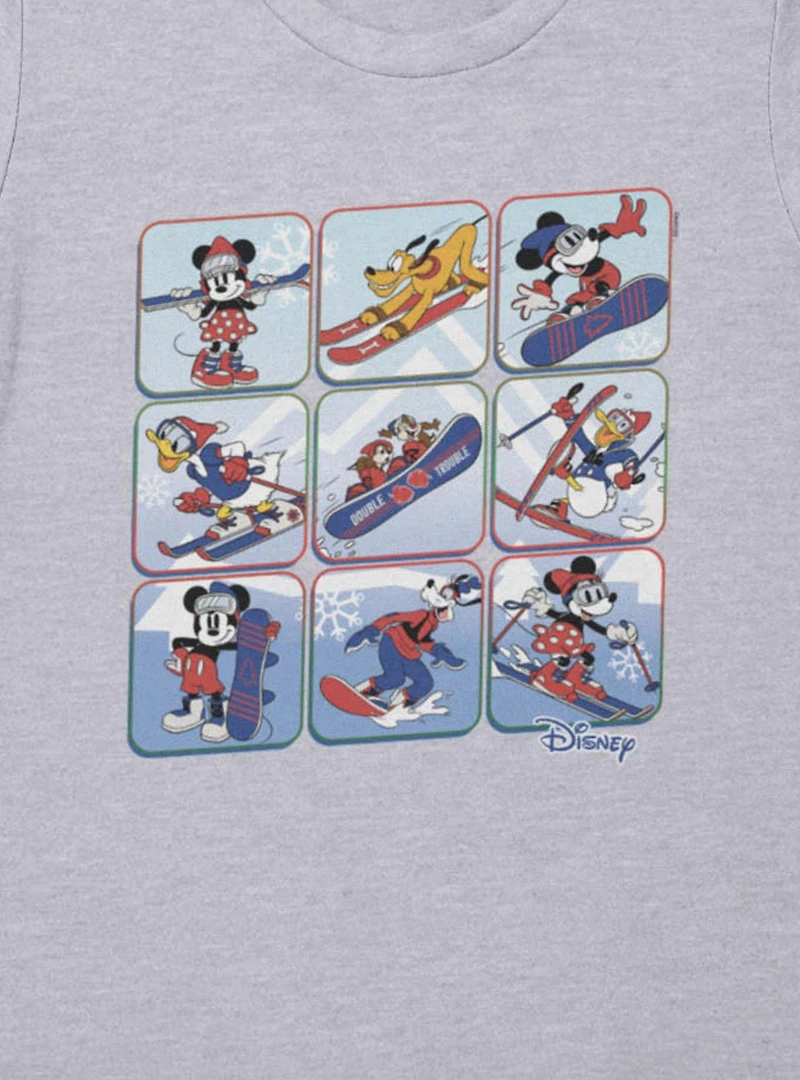 Disney Mickey Mouse And Friends Winter Snow Sport Panels Womens T-Shirt