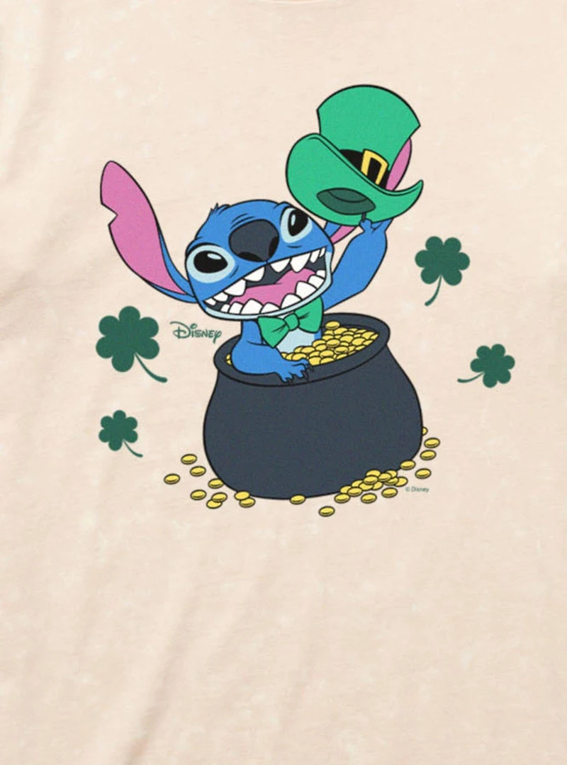 Disney Lilo And Stitch St. Patrick's Pot Of Gold Mineral Wash T-Shirt