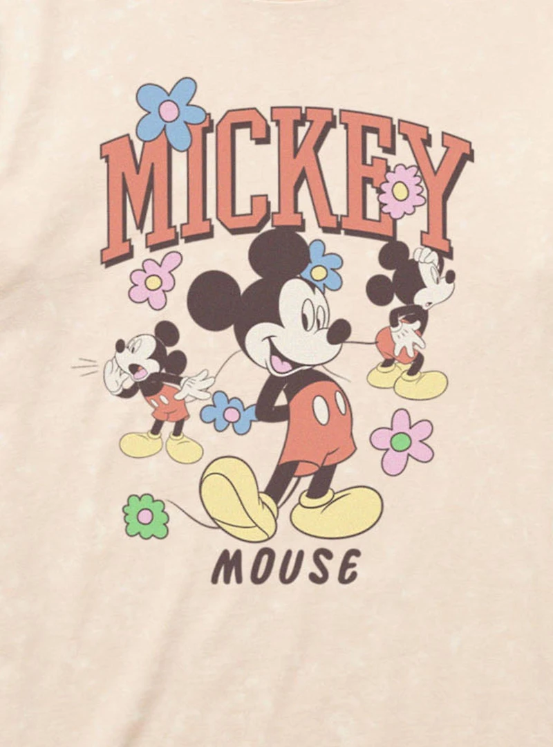 Disney Mickey Mouse Flower Collage Mineral Wash T-Shirt