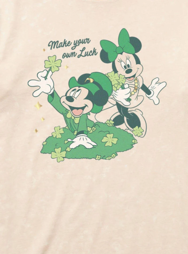 Disney Mickey Mouse And Minnie St. Patrick's Make Your Own Luck Mineral Wash T-Shirt