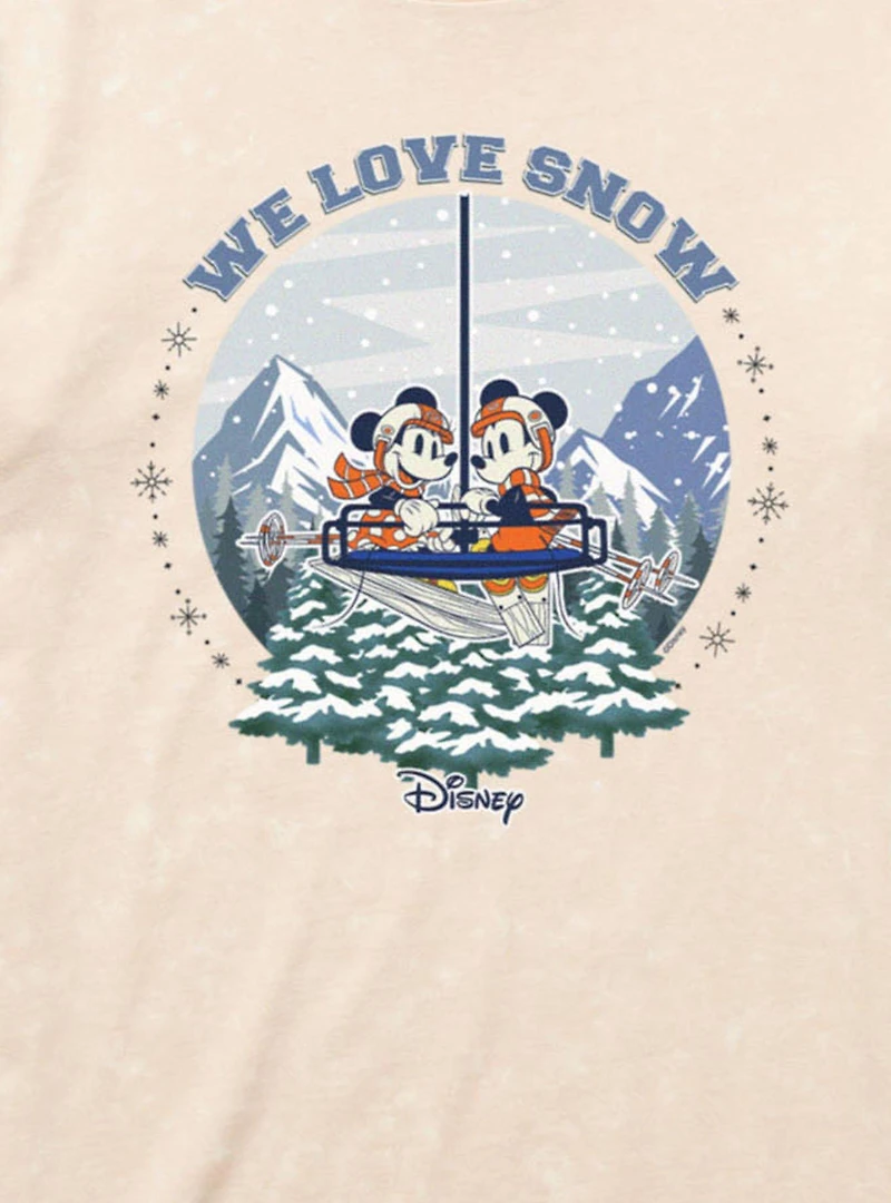 Disney Mickey Mouse And Minnie Winter Snow Globe We Love Mineral Wash T-Shirt