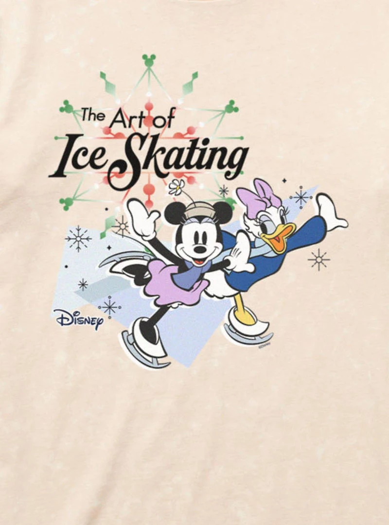 Disney Minnie Mouse And Daisy Duck The Art Of Ice Skating Mineral Wash T-Shirt