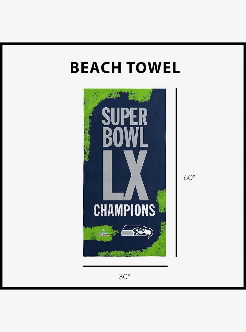 NFL Super Bowl 2026 Seattle Seahawks Champs Barbary Beach Towel