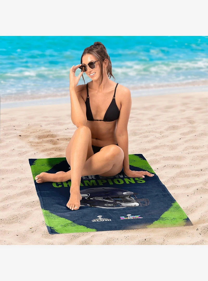 NFL Super Bowl 2026 Seattle Seahawks Multi Champs Coastal Beach Towel