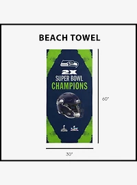 NFL Super Bowl 2026 Seattle Seahawks Multi Champs Coastal Beach Towel