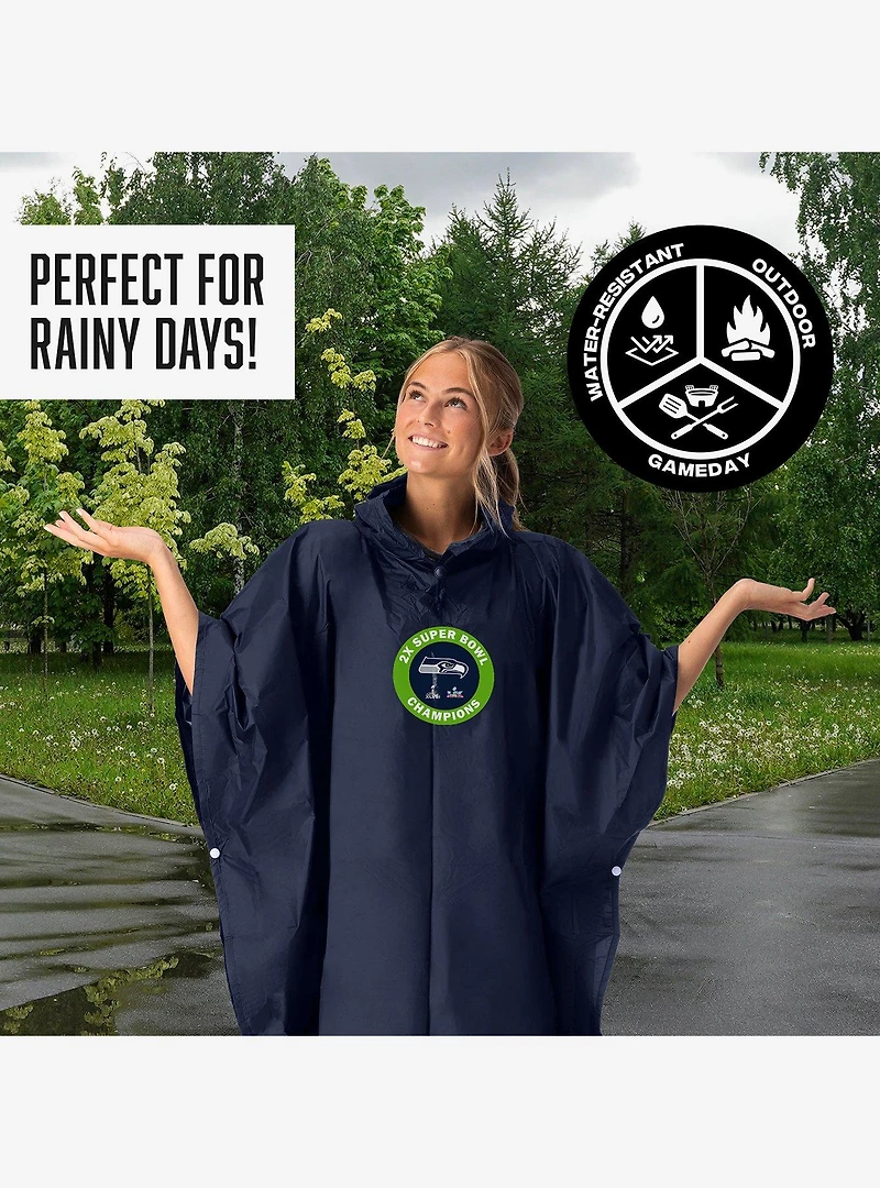 NFL Super Bowl 2026 Seattle Seahawks Multi Champs Coit Team Color Deluxe Poncho