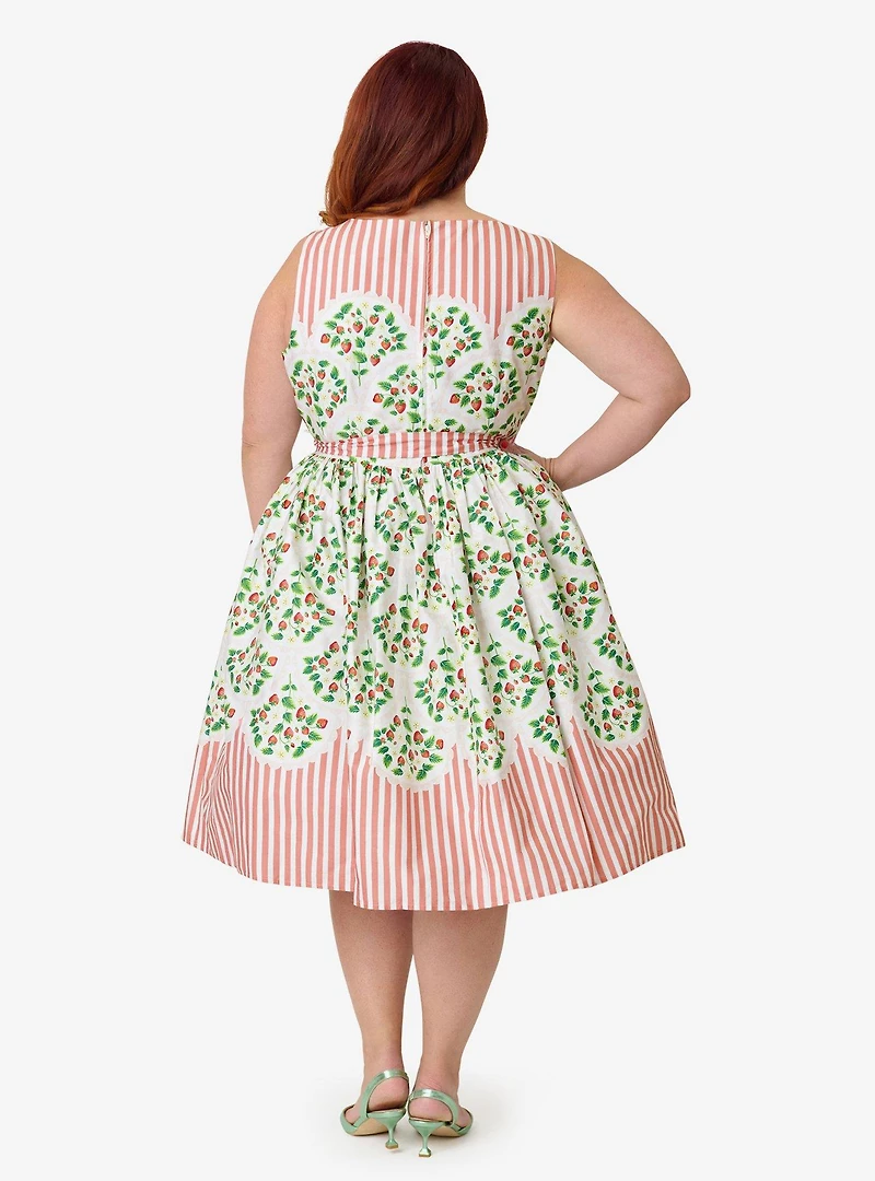 Unique Vintage Plus Strawberry & Stripe Sleeveless Cotton Swing Dress