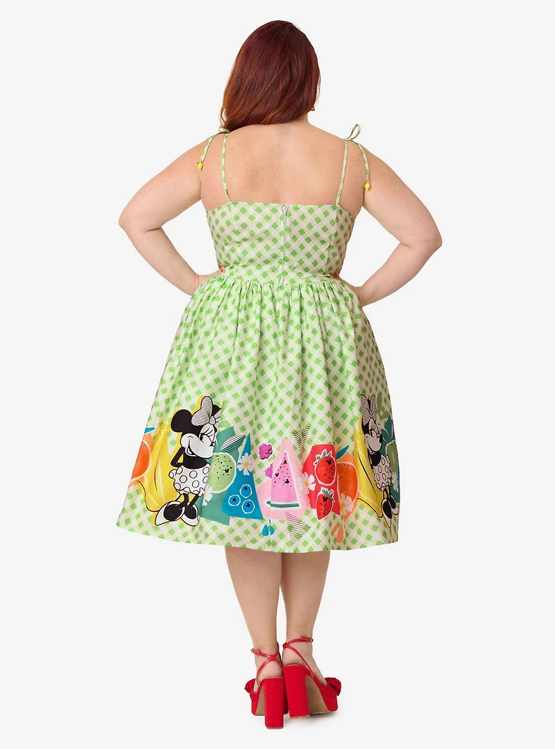 Disney Food Collection by Unique Vintage Plus Green Gingham Mickey Fruit Salad Swing Dress