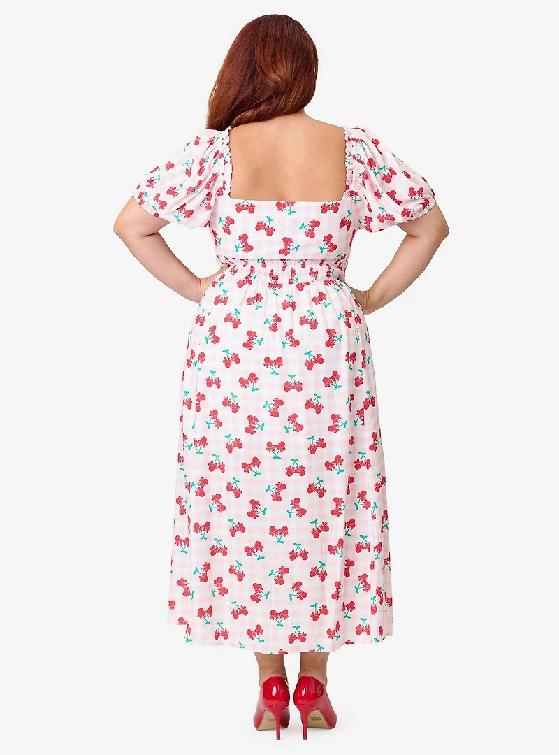 Disney Mickey & Friends Collection by Unique Vintage Plus Pink Minnie Cherries Midi Dress