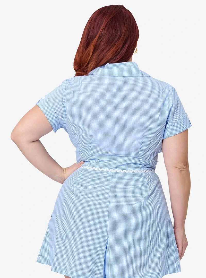 Unique Vintage Plus Blue Gingham & Veggie Embroidery Shirley Crop Top