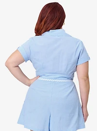 Unique Vintage Plus Blue Gingham & Veggie Embroidery Shirley Crop Top